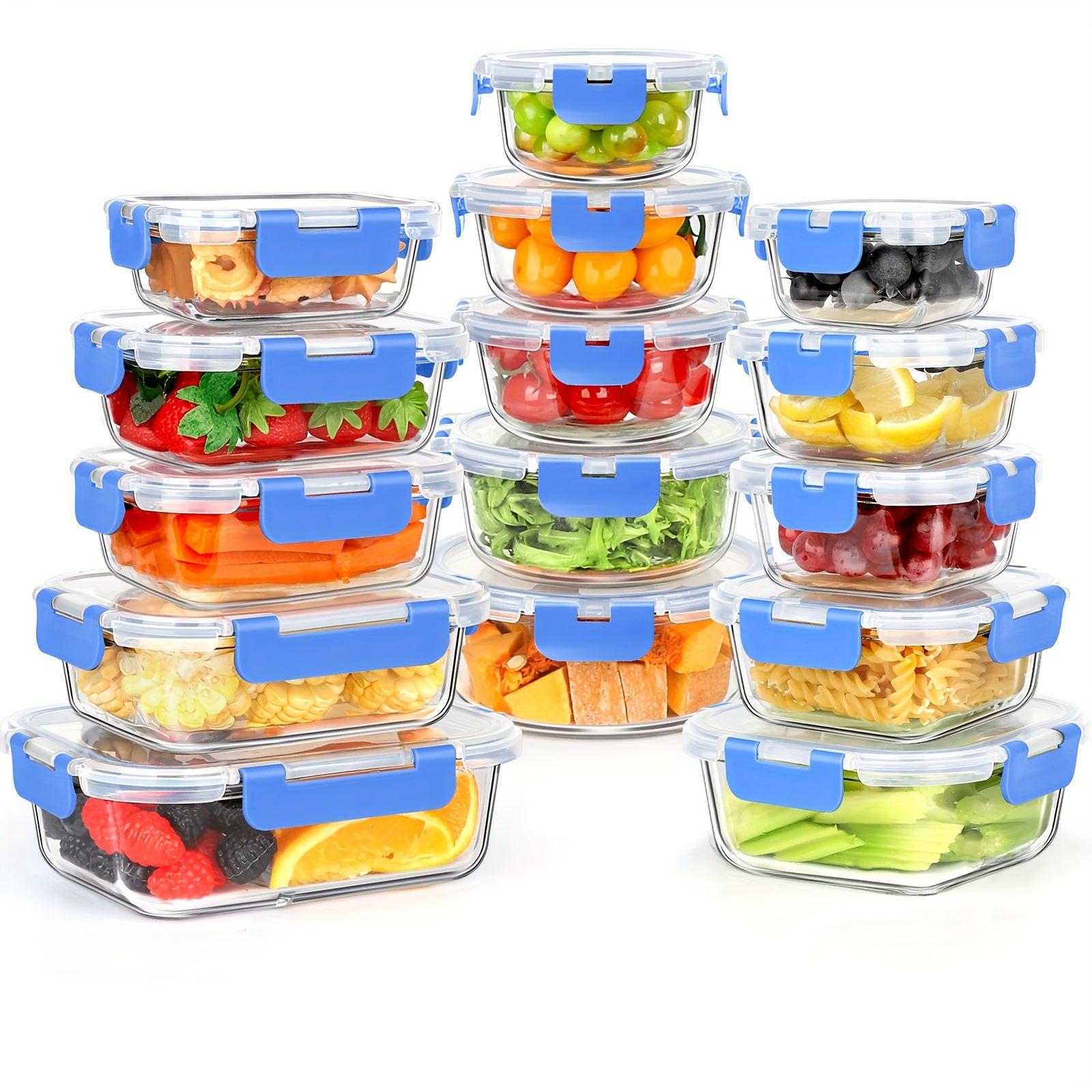 HIHEGD 30 Pieces Glass Food Storage Containers With Snap Locking Lids, Glass Meal Prep Containers Set - Airtight Lunch Containers, Microwave, Oven, Freezer And Dishwasher
