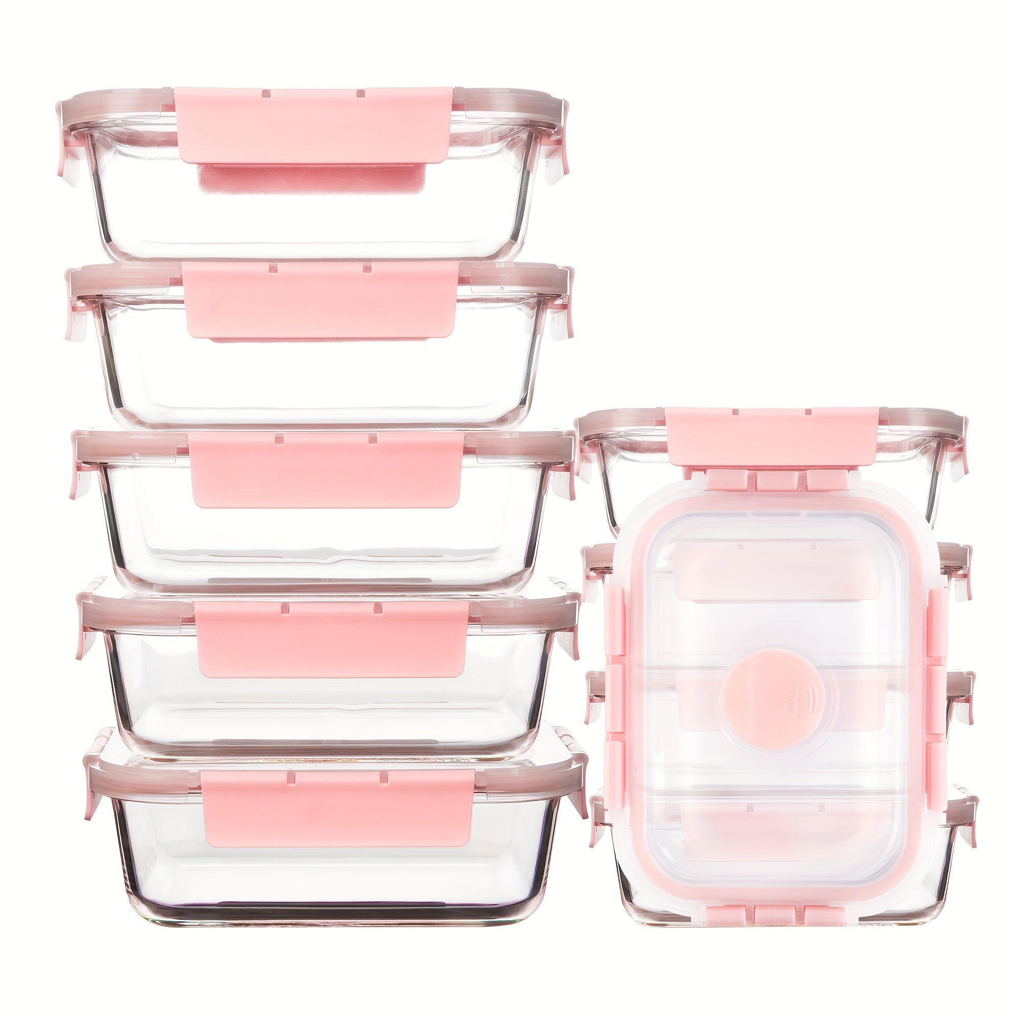Glass Meal Prep Containers with Steam Vent, Food Storage Containers with Airtight Lids, for Home Kitchen Office Lunch Portion Control