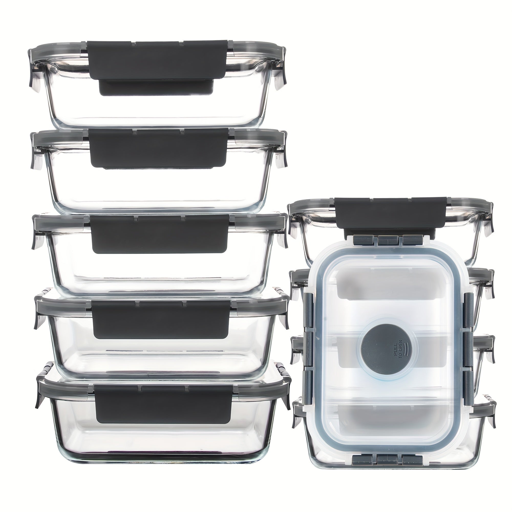 Glass Meal Prep Containers with Steam Vent, Food Storage Containers with Airtight Lids, for Home Kitchen Office Lunch Portion Control