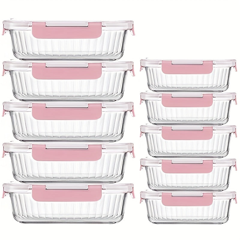 21pcs (10 Glass Bowls + 10 Sealed LIDS +1 Dishcloth) Of High Borosilicate Sealed Lid Food Storage Container Glass, Reusable, Suitable for Food Storage In Microwave Ovens, Ovens, Refrigerators, Dishwashers, Offices, Schools And Camping