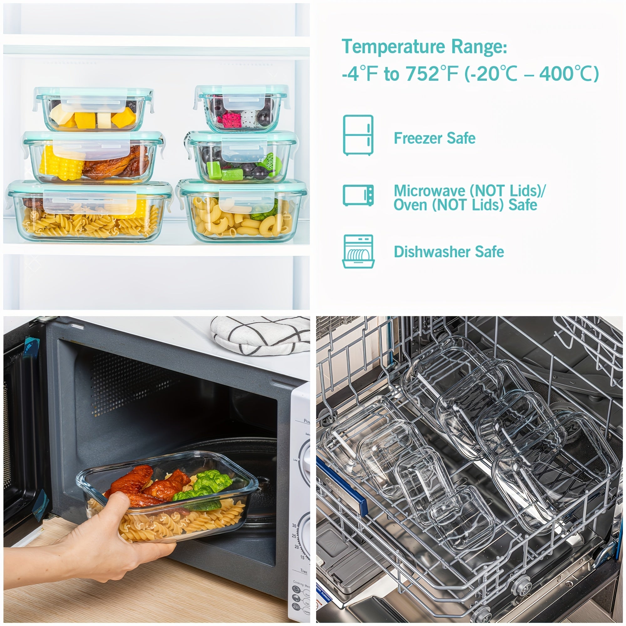 15/12/6pcs Set of Glass Food Storage Containers with Lids, Meal Prep Containers, and Leak-Proof Locking Lunch Boxes for Microwave, Oven, Freezer, and Dishwasher Safe