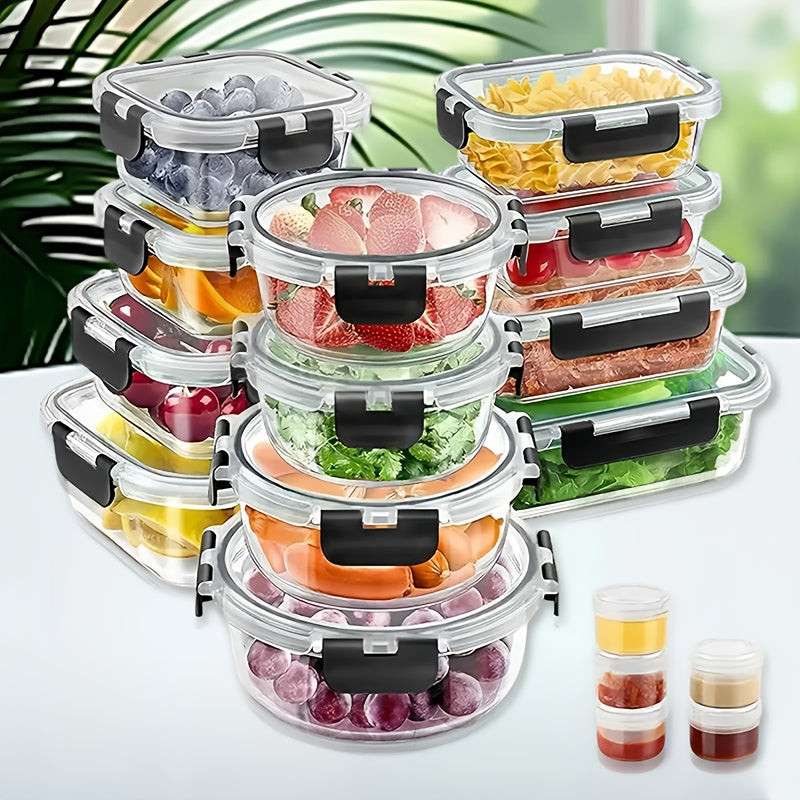 12pcs Airtight Glass Food Storage Containers with Lids Set - BPA-Free Leak-Proof Meal Prep Containers, Microwave, Oven, Freezer & Dishwasher Safe, 15 Containers + 15 Lids, Clear Glass for Visibility, Perfect for Lunch Prep, Fruits, Veggies, Leftovers -