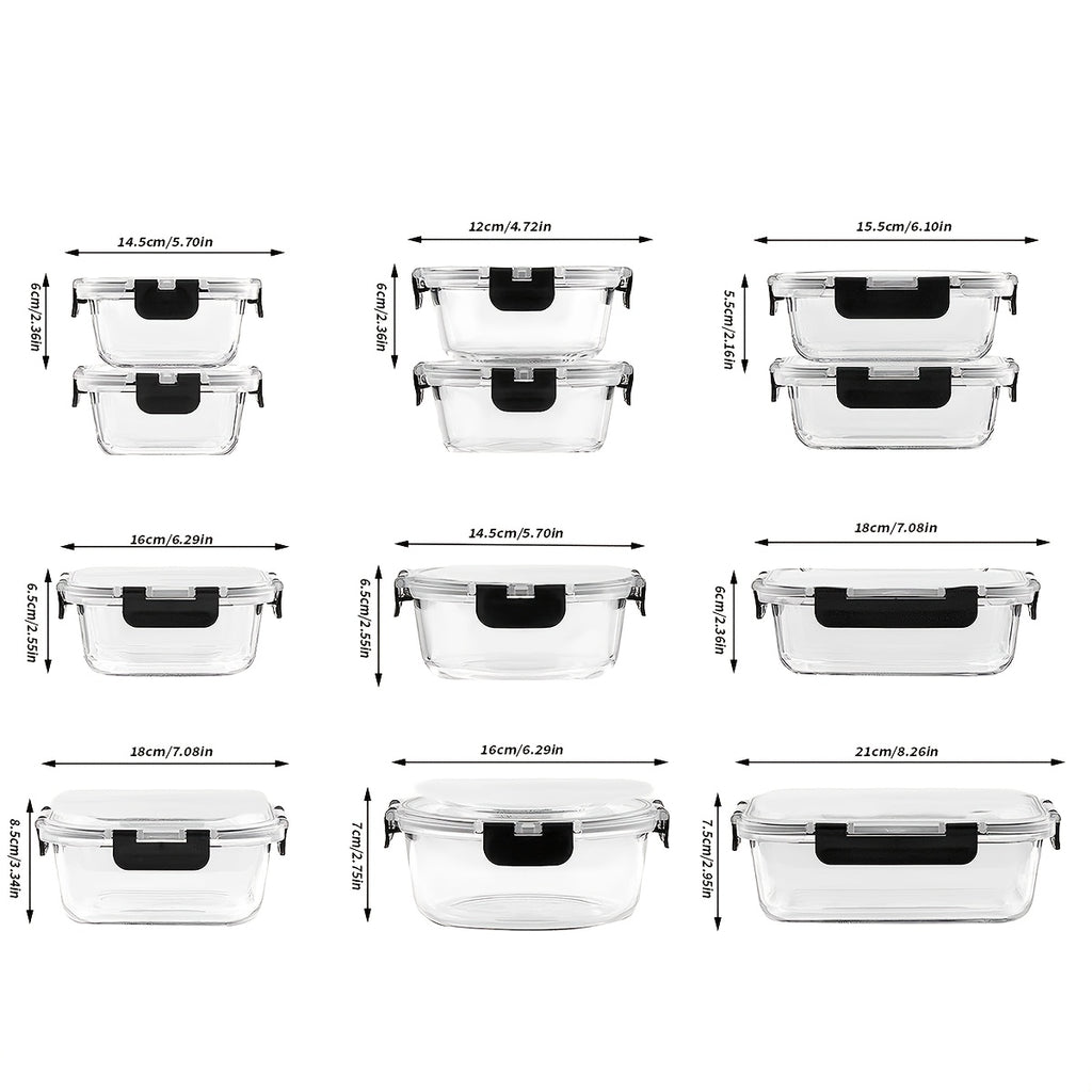 Glass Crisper Set with Lid, Glass Food Container, Thickened Lead-Free Glass, Suitable for Lunch, Meal Preparation, Refrigerator, Freezer, Bento Container, Sealed Snap Lid, Bisphenol A Free