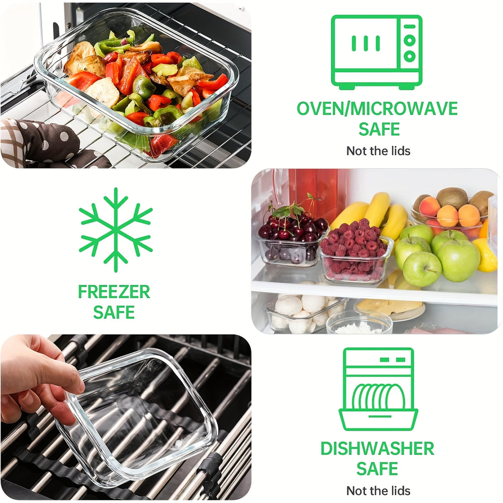 15/12/6pcs Set of Glass Food Storage Containers with Lids, Meal Prep Containers, and Leak-Proof Locking Lunch Boxes for Microwave, Oven, Freezer, and Dishwasher Safe