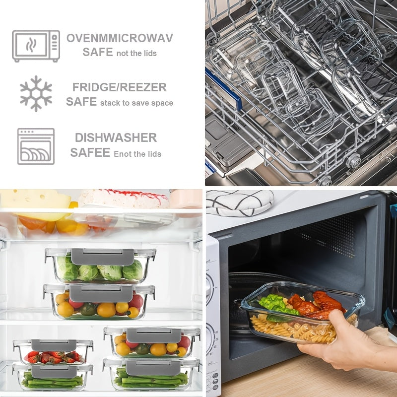 10 Pack Glass Food Storage Containers With Lids, Meal Prep, Pantry Kitchen Storage Containers For Lunch, Leak Proof, Airtight Glass Lunch Bento Boxes For Microwave, Oven, Freezer And Dishwasher