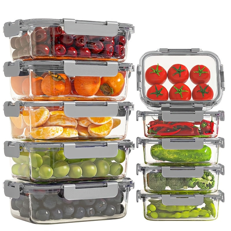 10 Pack Glass Food Storage Containers With Lids, Meal Prep, Pantry Kitchen Storage Containers For Lunch, Leak Proof, Airtight Glass Lunch Bento Boxes For Microwave, Oven, Freezer And Dishwasher