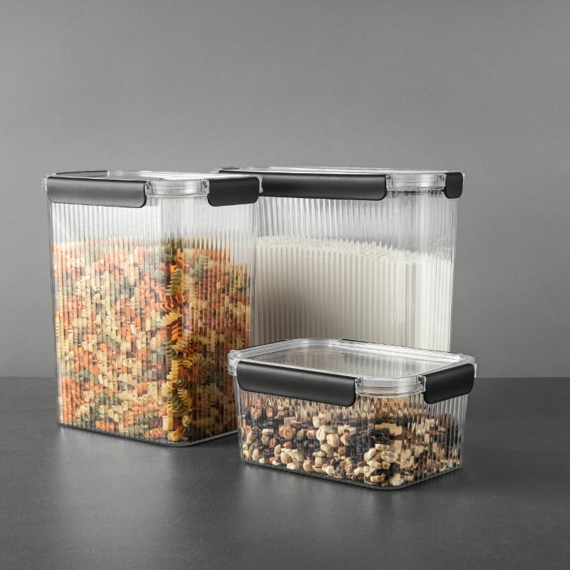 6pcs Glass Food Storage Container Set with Airtight Snap-Lock Lids - BPA-Free, Microwave Safe, Clear Stackable Pantry Organizers with Black Knobs (Large 21.3+7.3+20.5 Cup Capacity) for Cakes, Leftovers, Dry Goods - Ideal for Kitchen & Dining, Ideal Gift