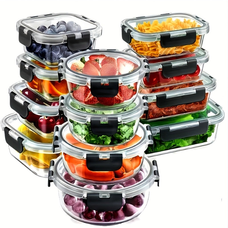 Fresh Box 24pcs (12 Lids + 12 Boxes) Food Pantry Kitchen Storage Container, Lunch Glass Meal Preparation Container, Glass Storage Container With Cover