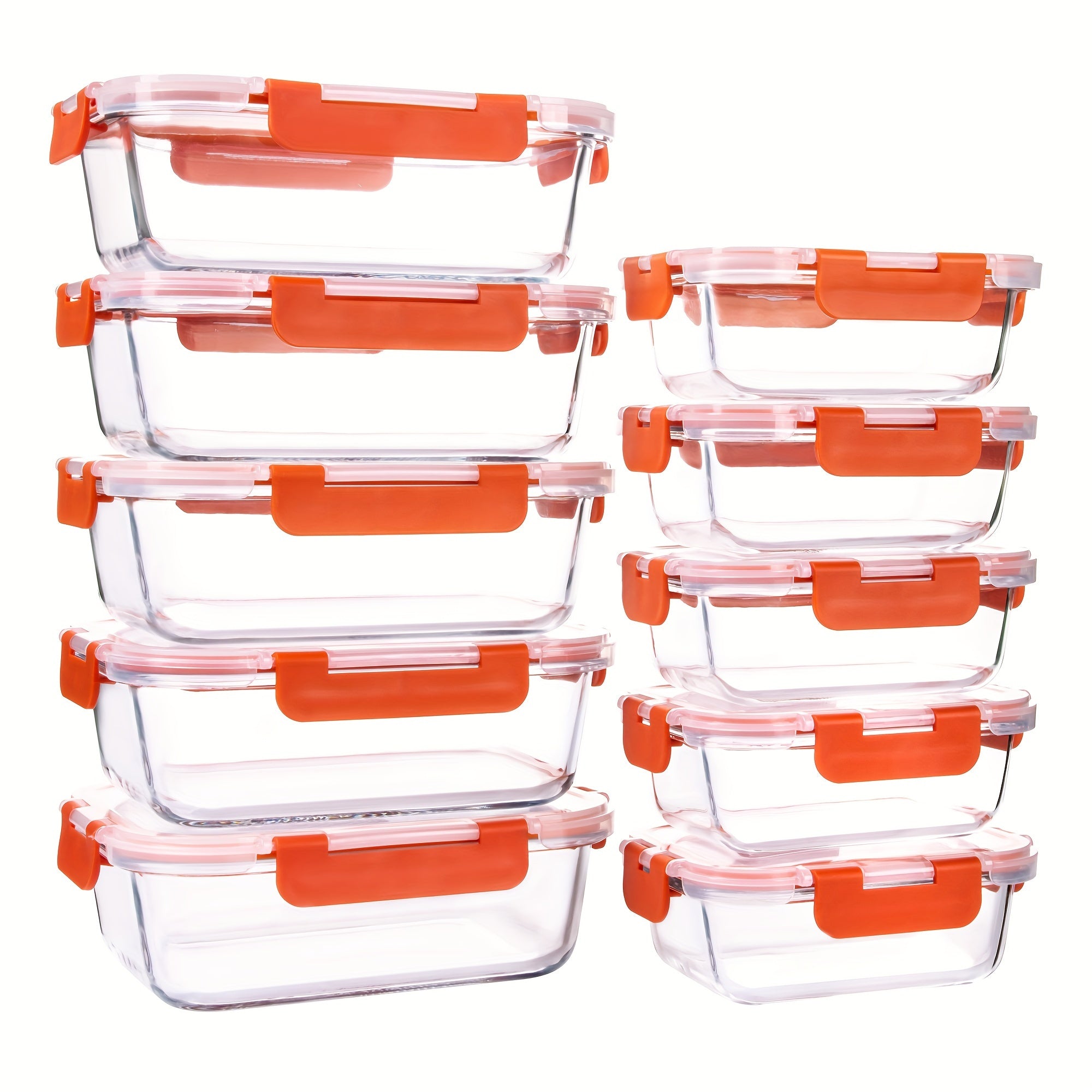 [10 Pack] Glass Meal Prep Containers, Food Storage Containers with Lids Airtight, Glass Lunch Boxes, Microwave, Oven, Freezer and Dishwasher Safe, Orange