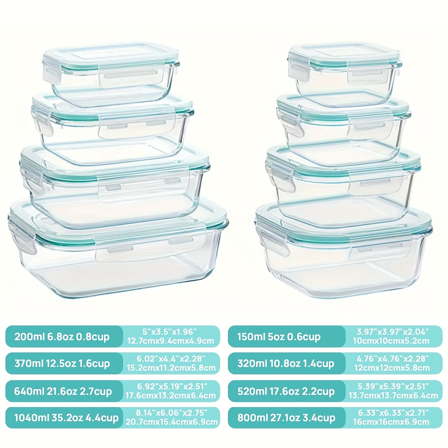 15/12/6pcs Set of Glass Food Storage Containers with Lids, Meal Prep Containers, and Leak-Proof Locking Lunch Boxes for Microwave, Oven, Freezer, and Dishwasher Safe
