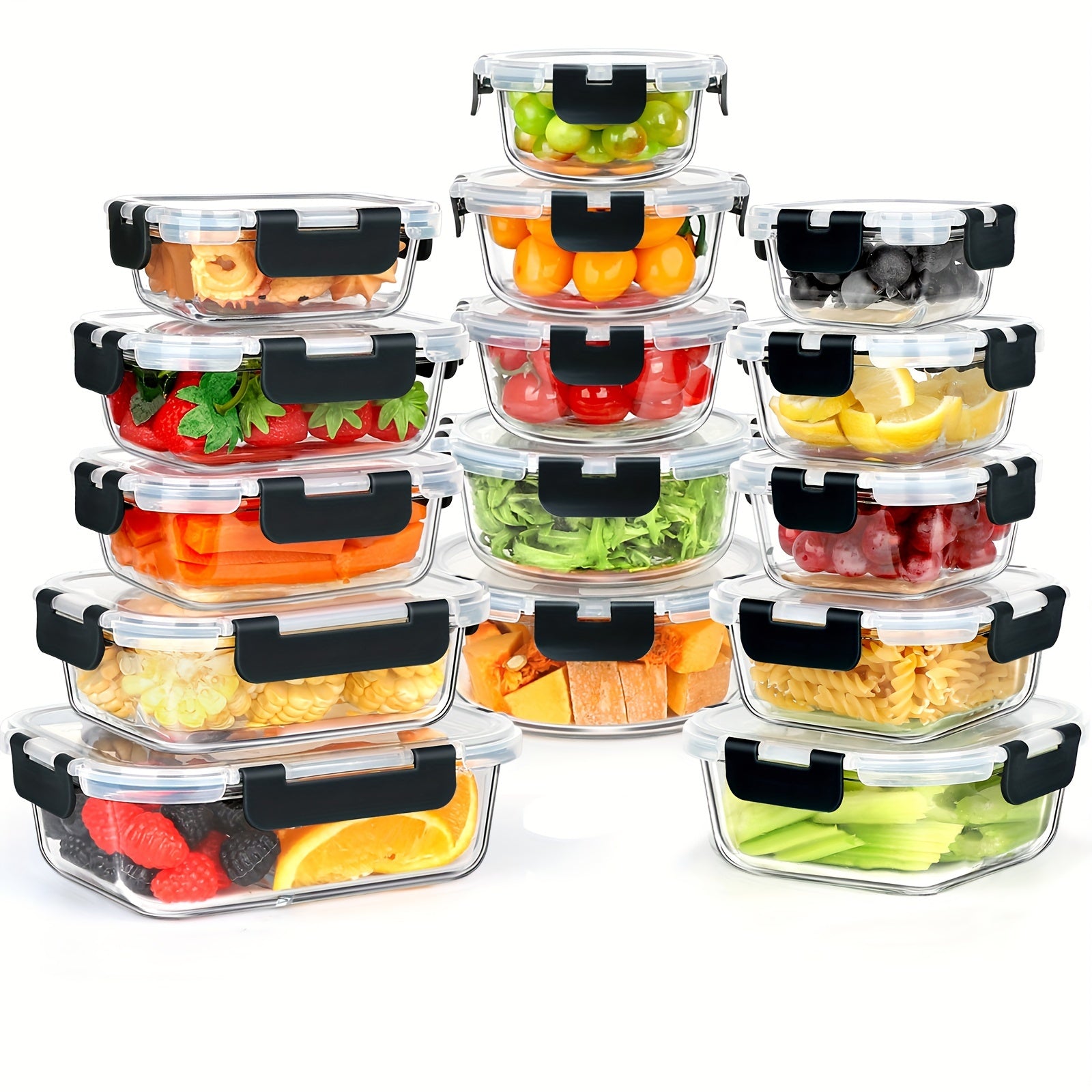 HIHEGD 30 Pieces Glass Food Storage Containers With Snap Locking Lids, Glass Meal Prep Containers Set - Airtight Lunch Containers, Microwave, Oven, Freezer And Dishwasher