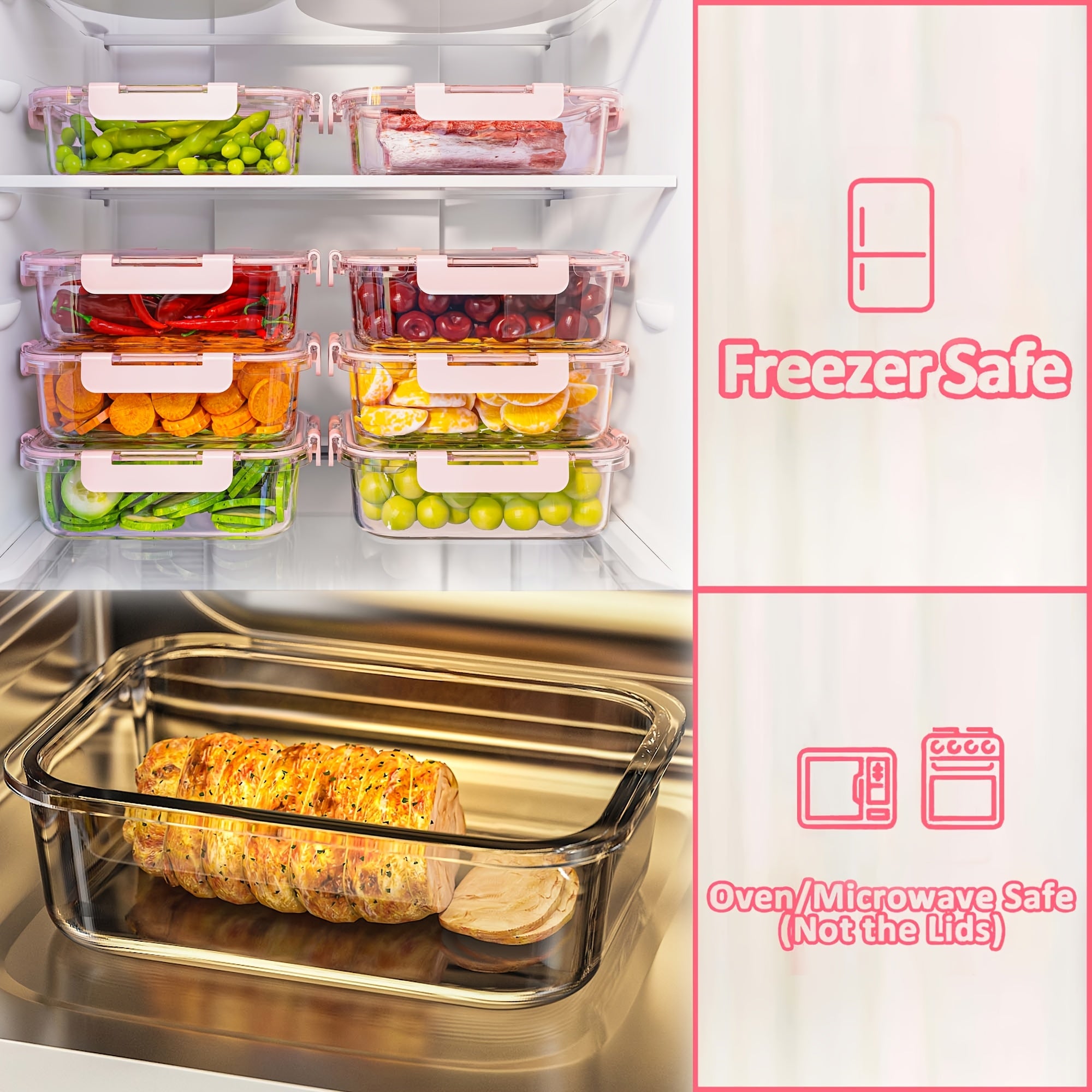 Large-capacity Food-grade Glass Preservation Box Set, 8/10pcs Reusable Food Storage Box With Lid, Suitable For Microwave, Refrigerator, Heating, Freezing, Storage, Pre-meal Preparation, Storage Container, Tupperware