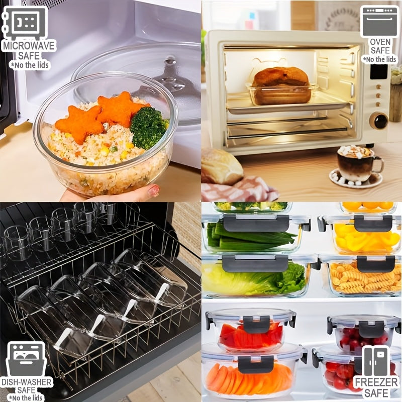 (12 Lids + 12 Containers)Stackable 24pcs Glass Food Container - Multi-purpose Meal Prep And Pantry. With Airtight Lids, Oven, Microwave, Refrigerator And Dishwasher Safe. Durable, Space-saving Design Improves Heating Efficiency And Organization.