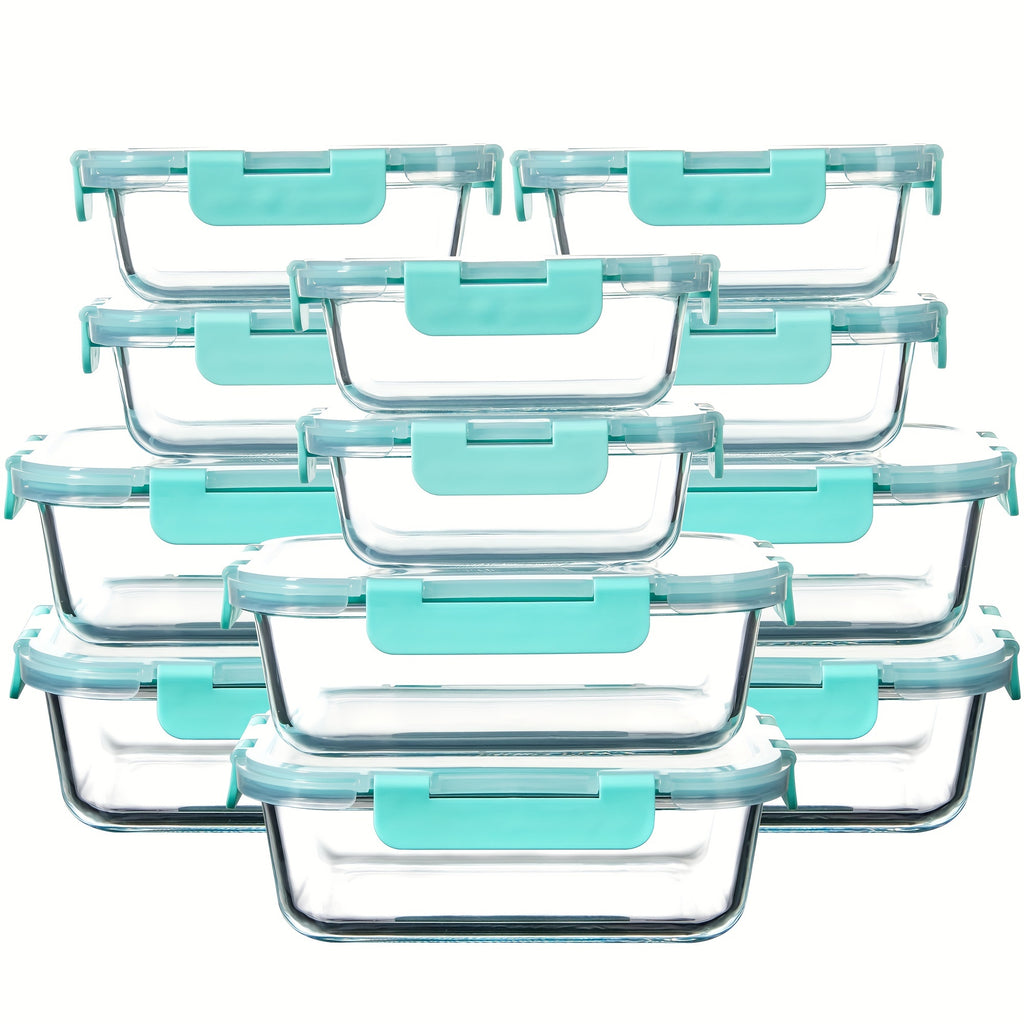 [12-PACK] Glass Food Storage Containers Set, Glass Food Meal Prep Containers with Leakproof Airtight Lids, Perfect for Home Kitchen Office Lunch Portion Control