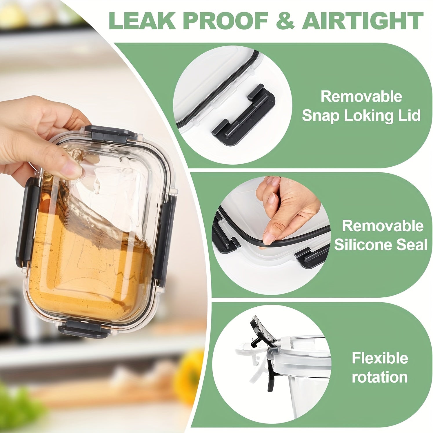 12pcs Glass Food Storage Container with Lid, Meal Preparation, Kitchen Storage Container, Lunch Bento Box, Leak-proof, Airtight Glass Bento Box for Microwave, Oven, Refrigerator and Dishwasher