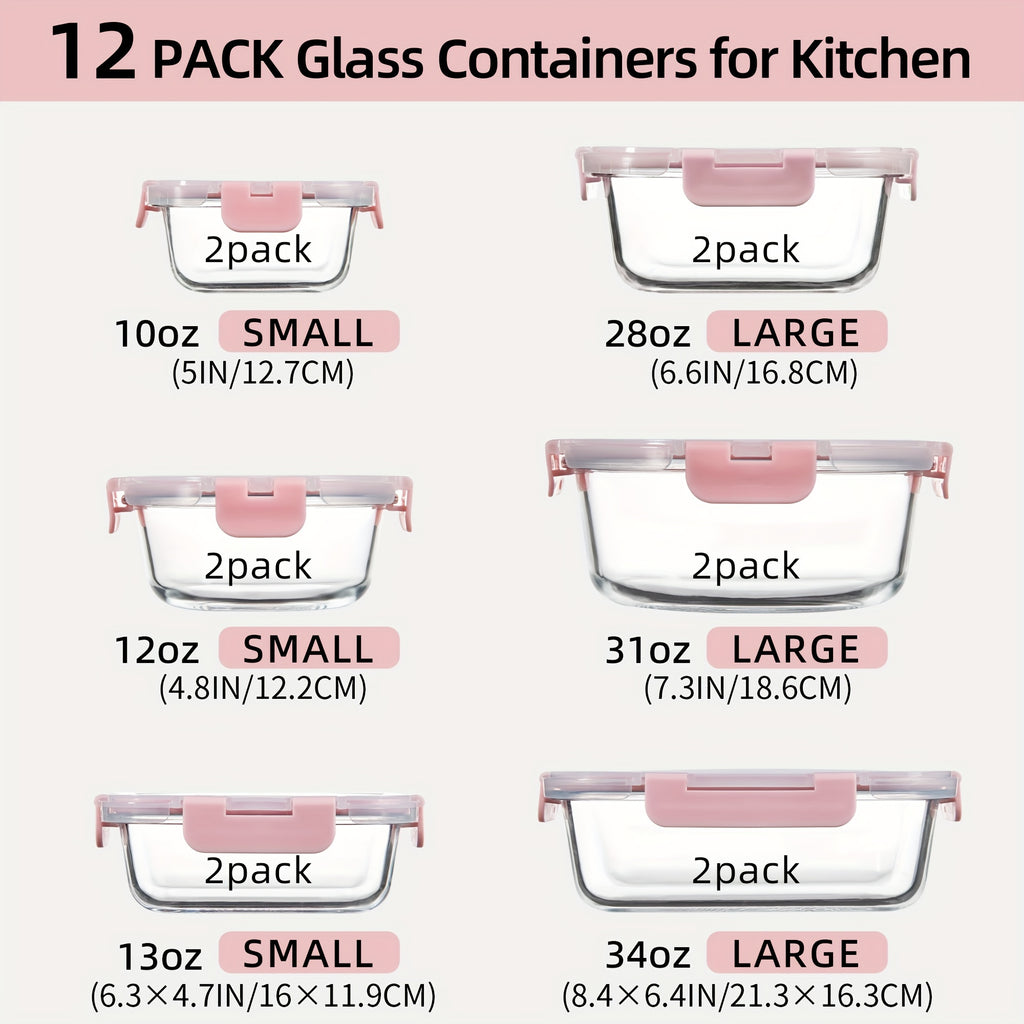 24pcs (12 Glass Bowls + 12 Lids) Glass Meal Prep Containers, Meal Prep Bowls, Food Storage Containers, Glass Food Prep Containers With Lids, Lunch Container For Adults Lunch Box Bento Boxes
