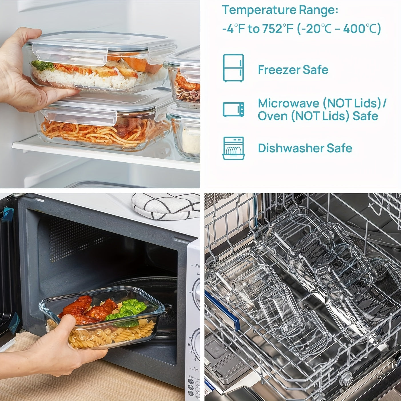 10 Glass Food Storage Containers, Pre-meal Preparation, Sealed Bento Boxes, Leak-proof Lock LIDS, Microwave Ovens, Lunch Boxes, Ovens, Refrigerators And Dishwashers, BPA-free, Containing Five Cleaning Sponges