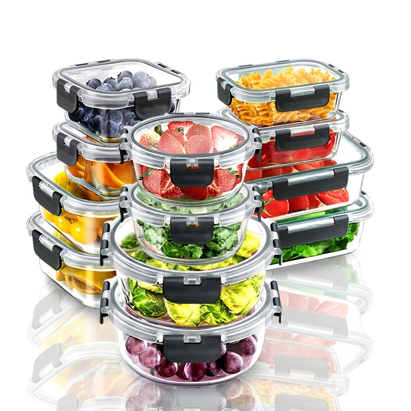 (12 Lids + 12 Containers)Stackable 24pcs Glass Food Container - Multi-purpose Meal Prep And Pantry. With Airtight Lids, Oven, Microwave, Refrigerator And Dishwasher Safe. Durable, Space-saving Design Improves Heating Efficiency And Organization.