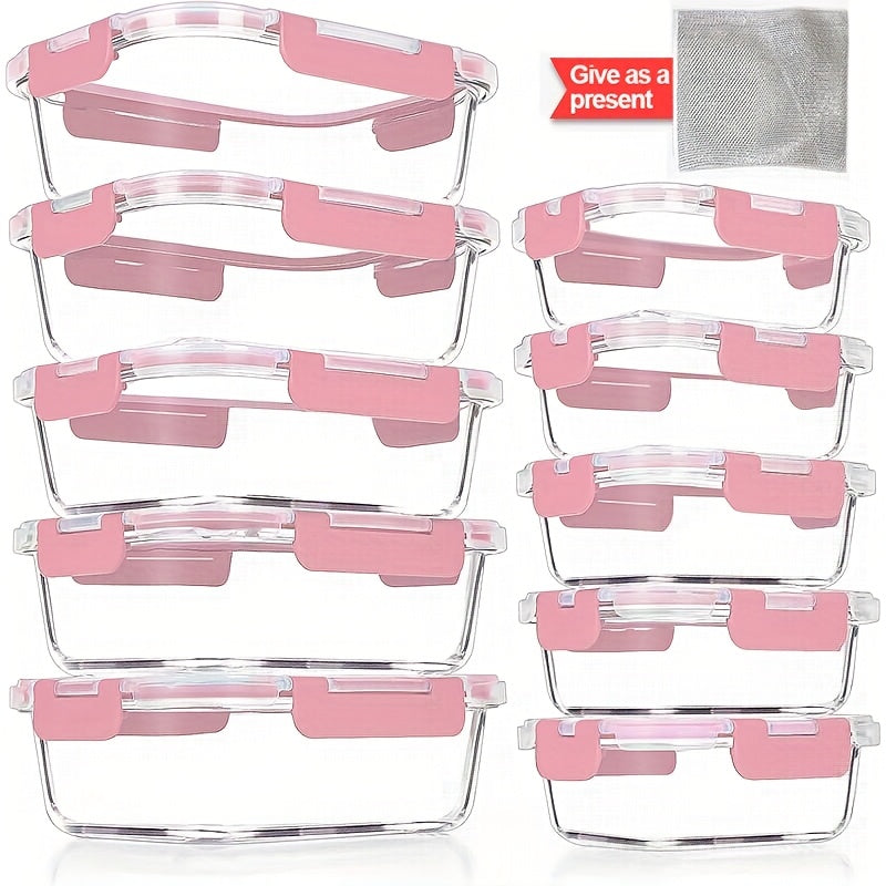 10 Pack Glass Food Storage Containers With Lids, Meal Prep, Pantry Kitchen Storage Containers For Lunch, Leak Proof, Airtight Glass Lunch Bento Boxes For Microwave, Oven, Freezer And Dishwasher