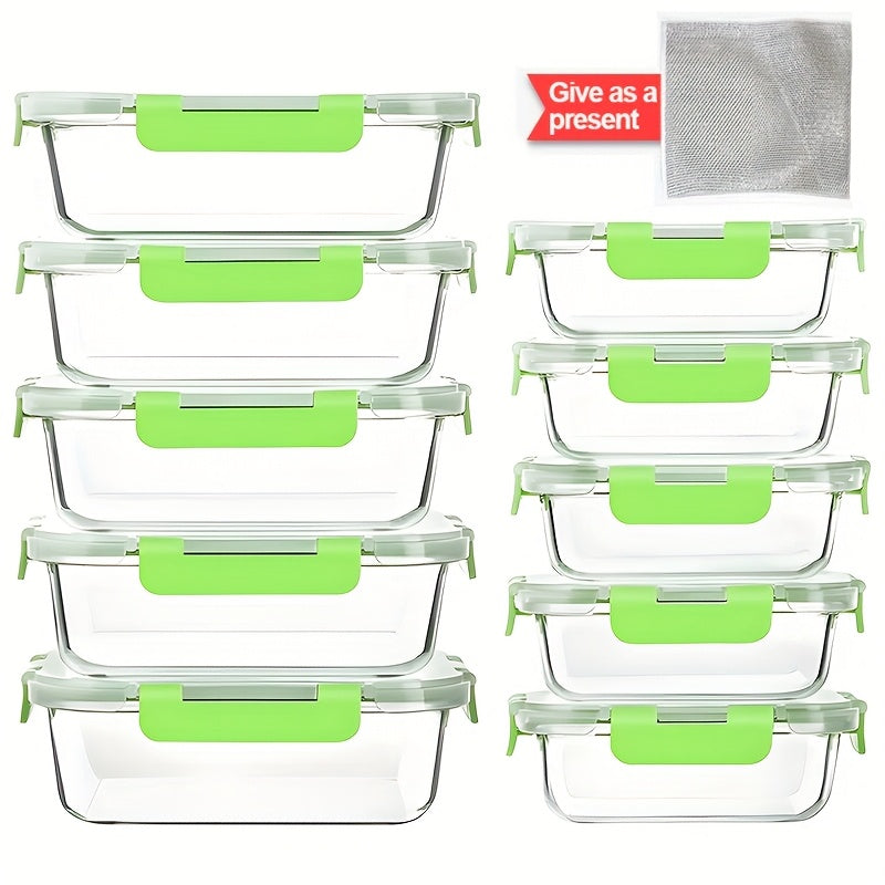 20pcs Large-Capacity Glass Food Storage Container Set with Blue Lids - Reusable, Microwave & Freezer Safe, Square Containers for Meal Prep, Refrigerator Organization, and More