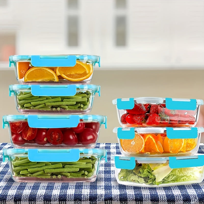 20pcs Large-Capacity Glass Food Storage Container Set with Blue Lids - Reusable, Microwave & Freezer Safe, Square Containers for Meal Prep, Refrigerator Organization, and More