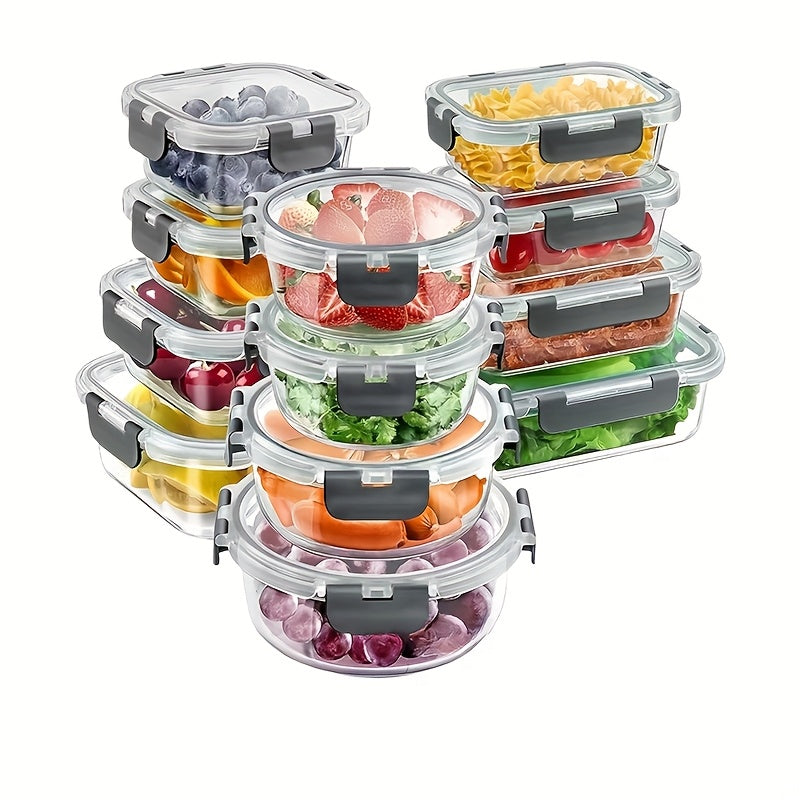 Fresh Box 24pcs (12 Lids + 12 Boxes) Food Pantry Kitchen Storage Container, Lunch Glass Meal Preparation Container, Glass Storage Container With Cover