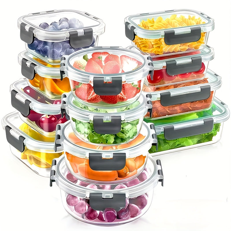 24pcs (12 Containers 12 Lids) Glass Food Storage Containers with Lids, Meal Prep, Pantry Kitchen Lunch Storage Containers, Leak Proof, Sealed Glass Lunch Box for Microwave, Oven, Fridge And Dishwasher