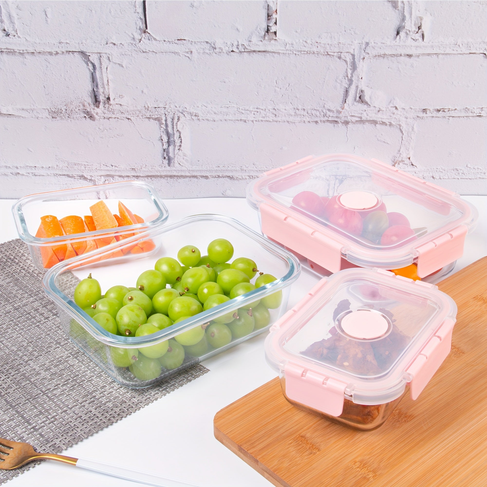 Glass Meal Prep Containers with Steam Vent, Food Storage Containers with Airtight Lids, for Home Kitchen Office Lunch Portion Control