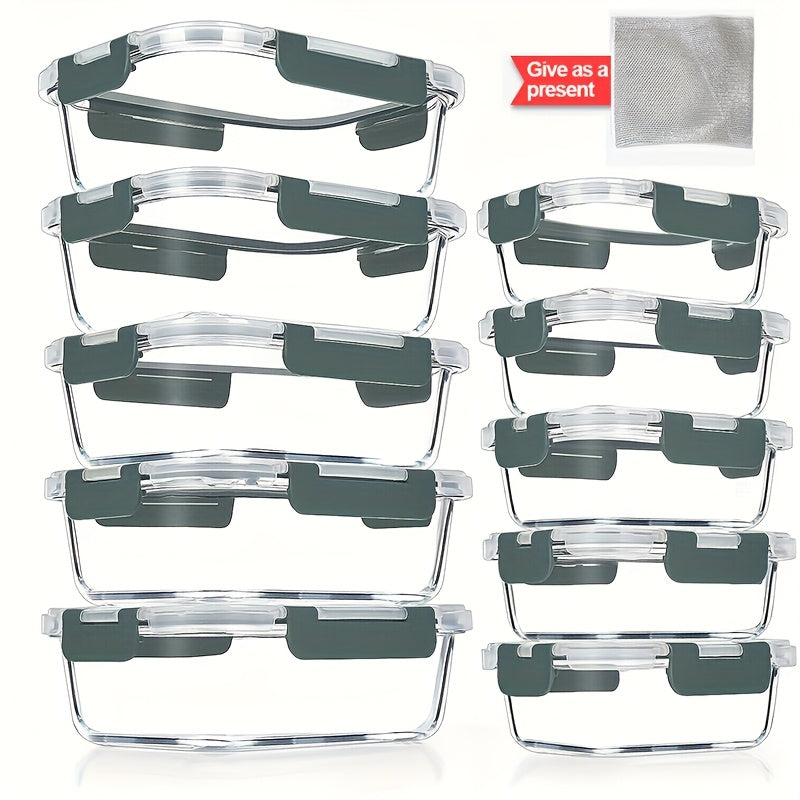 10 Pack Glass Food Storage Containers With Lids, Meal Prep, Pantry Kitchen Storage Containers For Lunch, Leak Proof, Airtight Glass Lunch Bento Boxes For Microwave, Oven, Freezer And Dishwasher
