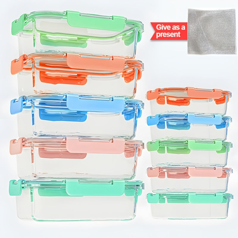 Large-capacity Food-grade Glass Preservation Box Set, 8/10pcs Reusable Food Storage Box With Lid, Suitable For Microwave, Refrigerator, Heating, Freezing, Storage, Pre-meal Preparation, Storage Container, Tupperware