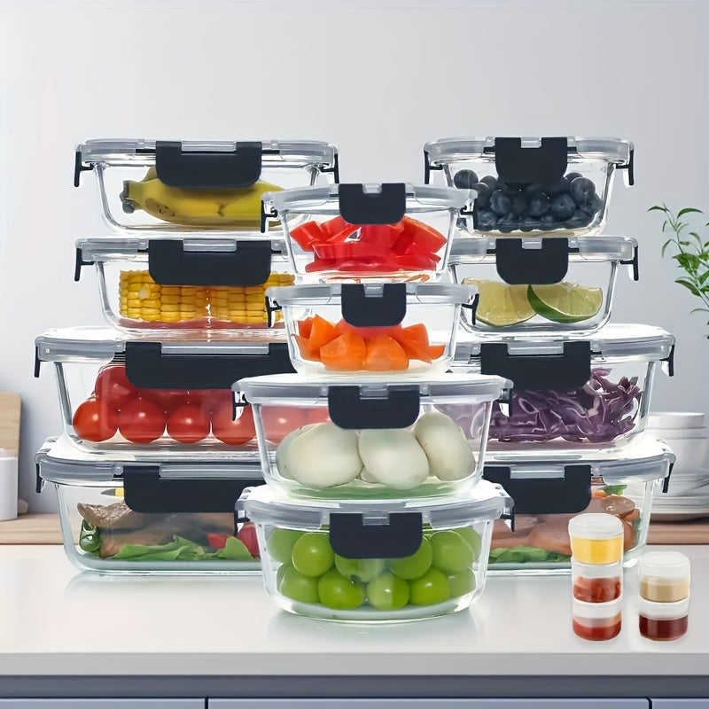 12pcs Airtight Glass Food Storage Containers with Lids Set - BPA-Free Leak-Proof Meal Prep Containers, Microwave, Oven, Freezer & Dishwasher Safe, 15 Containers + 15 Lids, Clear Glass for Visibility, Perfect for Lunch Prep, Fruits, Veggies, Leftovers -