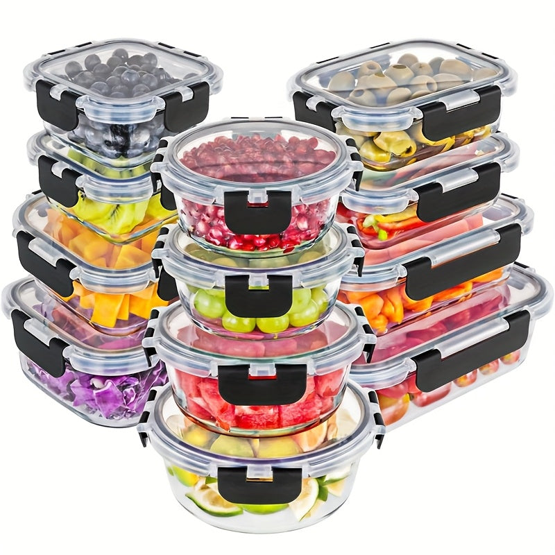 Glass Crisper Set with Lid, Glass Food Container, Thickened Lead-Free Glass, Suitable for Lunch, Meal Preparation, Refrigerator, Freezer, Bento Container, Sealed Snap Lid, Bisphenol A Free