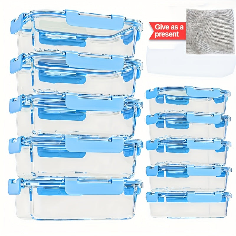 20pcs (10 LIDS + 10 Glass Bowls) Glass Food Storage Container With Sealed Lid, Kitchen Storage Lunch, Leak-proof, Airtight, Suitable For Microwave, Oven, Refrigerator And Dishwasher, Perfect Valentine'S Day Gift For Best Friends