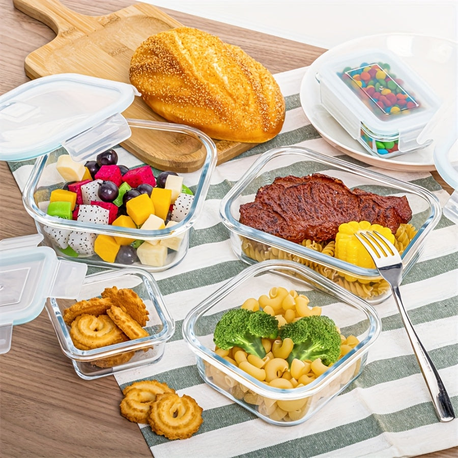 4pcs Glass Preservation Box Set, Food Storage Container with Sealed Lid, Glass Lunch Box for Home Kitchen And Office Lunch, Multi-color Sealed Lunch Container, Microwave Oven, Oven, Refrigerator, And Dishwasher.