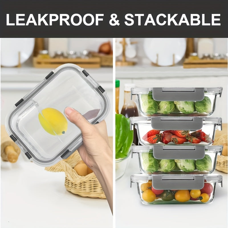 10 Pack Glass Food Storage Containers With Lids, Meal Prep, Pantry Kitchen Storage Containers For Lunch, Leak Proof, Airtight Glass Lunch Bento Boxes For Microwave, Oven, Freezer And Dishwasher