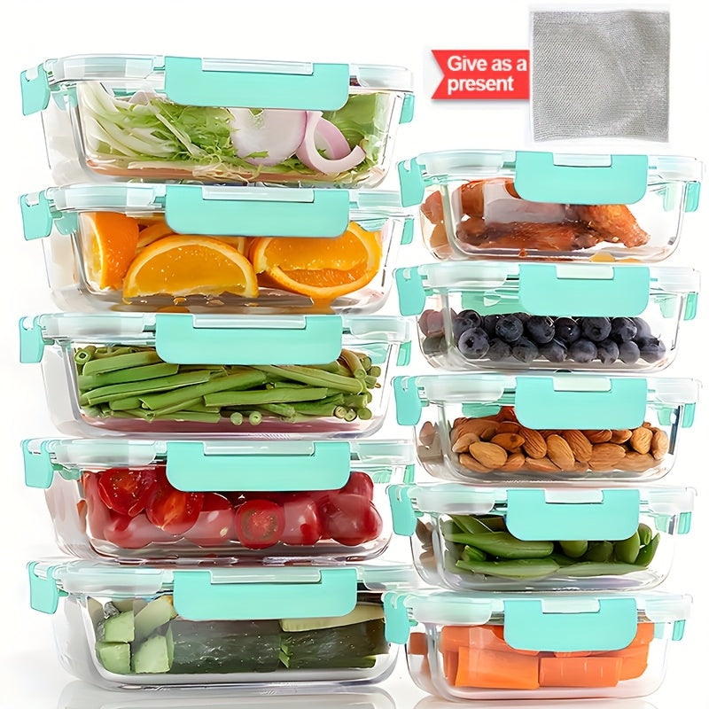 10 Pack Glass Food Storage Containers With Lids, Meal Prep, Pantry Kitchen Storage Containers For Lunch, Leak Proof, Airtight Glass Lunch Bento Boxes For Microwave, Oven, Freezer And Dishwasher