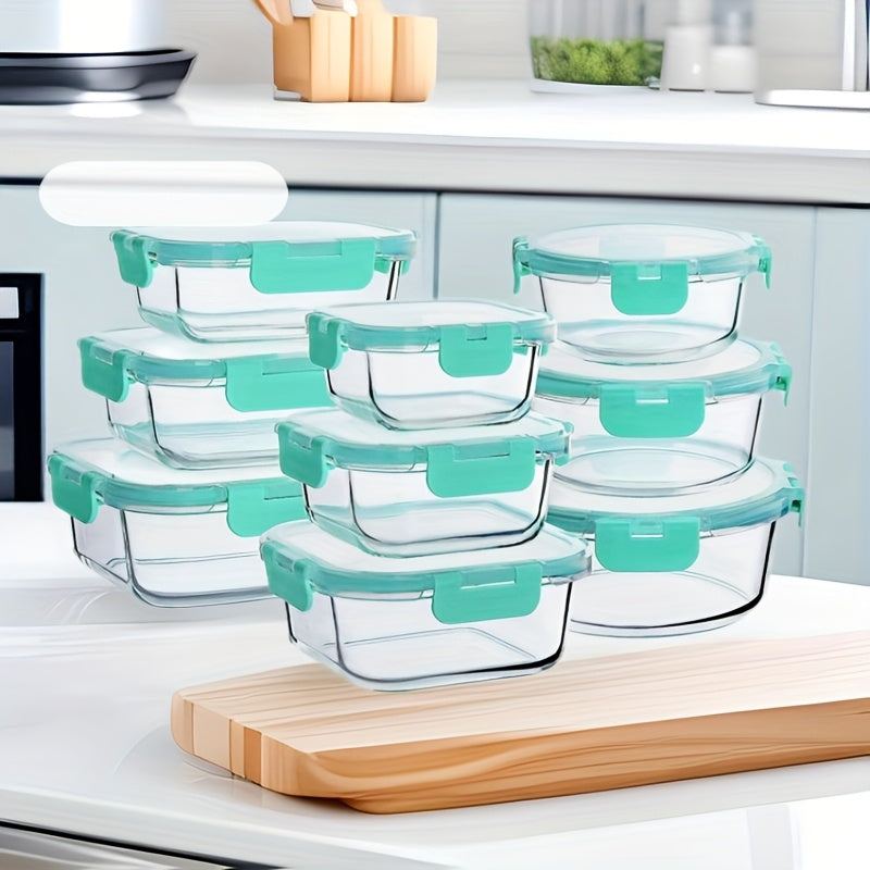18 glass food storage containers, sealed glass lunch containers, stackable glass food storage container set, with lid, suitable for microwave ovens