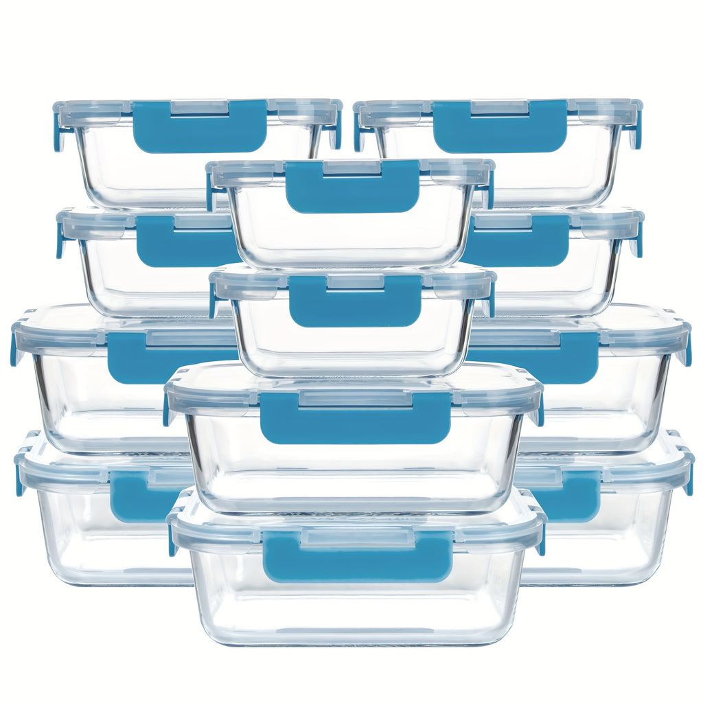 [12-PACK] Glass Food Storage Containers Set, Glass Food Meal Prep Containers with Leakproof Airtight Lids, Perfect for Home Kitchen Office Lunch Portion Control