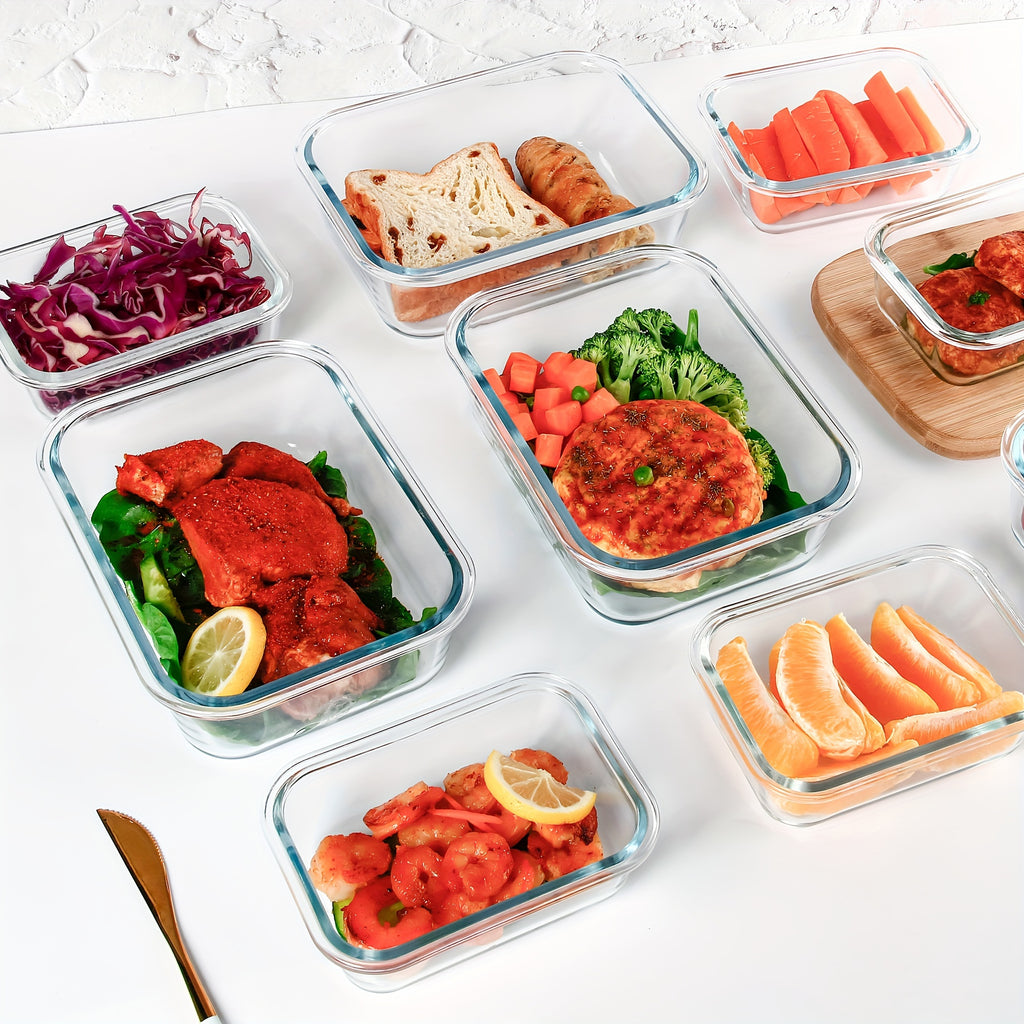 [10 Pack] Glass Meal Prep Containers, Food Storage Containers with Lids Airtight, Glass Lunch Boxes, Microwave, Oven, Freezer and Dishwasher Safe, Orange