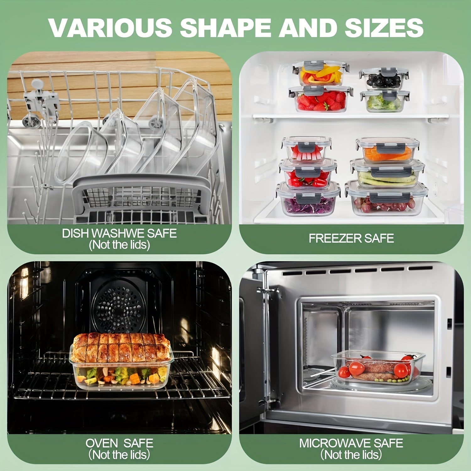 12pcs Glass Food Storage Container with Lid, Meal Preparation, Kitchen Storage Container, Lunch Bento Box, Leak-proof, Airtight Glass Bento Box for Microwave, Oven, Refrigerator and Dishwasher