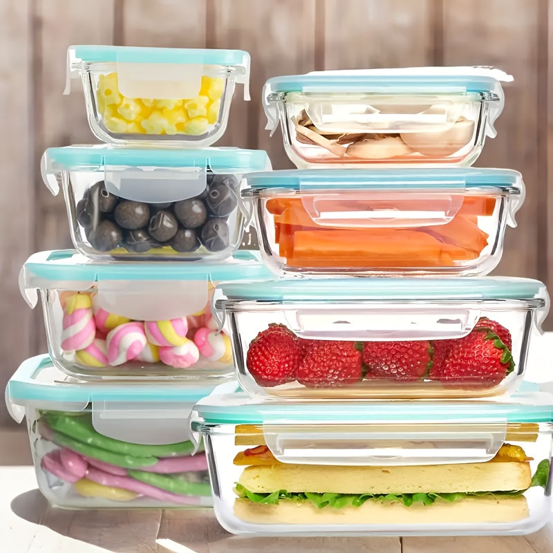 8pcs Set Of Glass Fresh-keeping Box, Food Storage Container, Leak Proof Sealed Lid, Lunch Box, Suitable for Microwave Ovens, Ovens, Refrigerators, And Dishwashers.