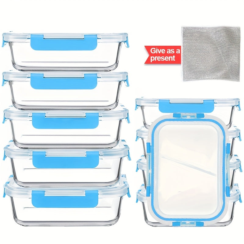 10 Pack Glass Food Storage Containers With Lids, Meal Prep, Pantry Kitchen Storage Containers For Lunch, Leak Proof, Airtight Glass Lunch Bento Boxes For Microwave, Oven, Freezer And Dishwasher