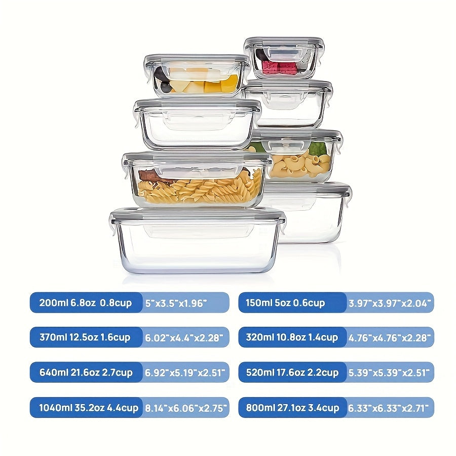 8pcs Glass Food Storage Containers with Leak-Proof Sealing Lids, Bento Boxes, Microwave, Oven, Freezer And Dishwasher Safe
