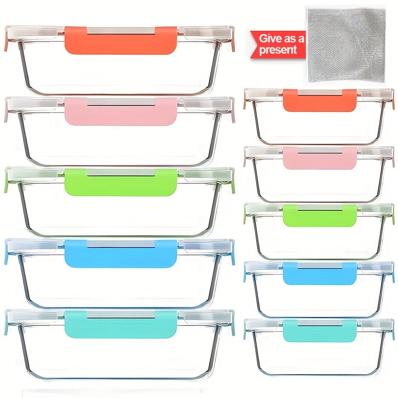 20pcs Large-Capacity Glass Food Storage Container Set with Blue Lids - Reusable, Microwave & Freezer Safe, Square Containers for Meal Prep, Refrigerator Organization, and More