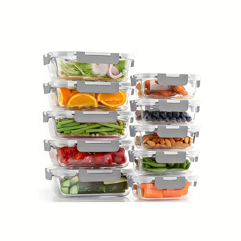 Stackable 20pcs Glass Food Container (10 Lids + 10 Containers) - Multi-purpose Meal Prep And Pantry. With Airtight Lids, Oven, Microwave, Refrigerator And Dishwasher Safe. Durable, Space-saving Design Improves Heating Efficiency And Organization.