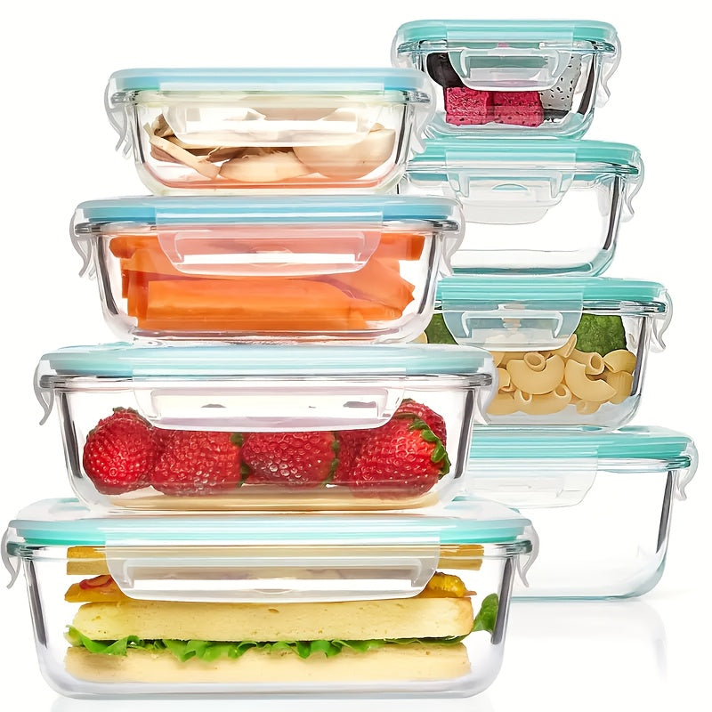 Back-To-School Essentials: 8 Glass Food Storage Containers, Meal Prep, Sealed Lunch Boxes, Leak-Proof Lids, Microwave, Oven, Refrigerator, And Dishwasher Safe, Bpa-Free, Comes with 4 Cleaning Sponges, Perfect for Christmas And Halloween Gatherings