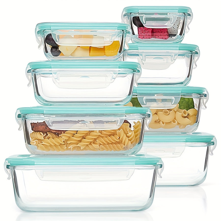 8pcs Set Of Glass Fresh-keeping Box, Food Storage Container, Leak Proof Sealed Lid, Lunch Box, Suitable for Microwave Ovens, Ovens, Refrigerators, And Dishwashers.