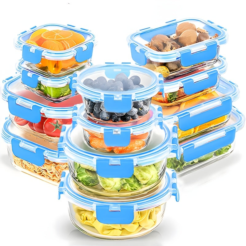 (12 Lids + 12 Containers)Stackable 24pcs Glass Food Container - Multi-purpose Meal Prep And Pantry. With Airtight Lids, Oven, Microwave, Refrigerator And Dishwasher Safe. Durable, Space-saving Design Improves Heating Efficiency And Organization.