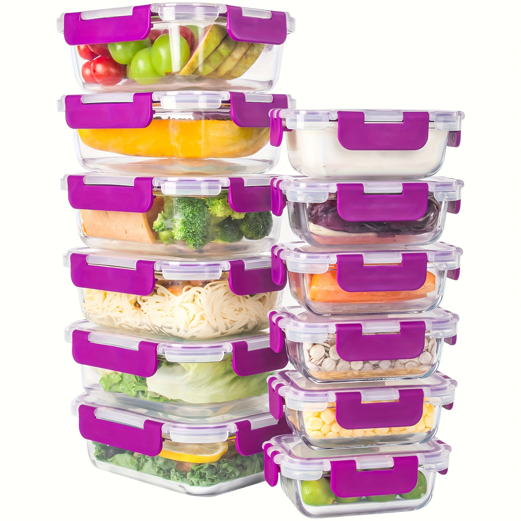 [12-PACK] Glass Food Storage Containers Set, Glass Food Meal Prep Containers with Leakproof Airtight Lids, Perfect for Home Kitchen Office Lunch Portion Control