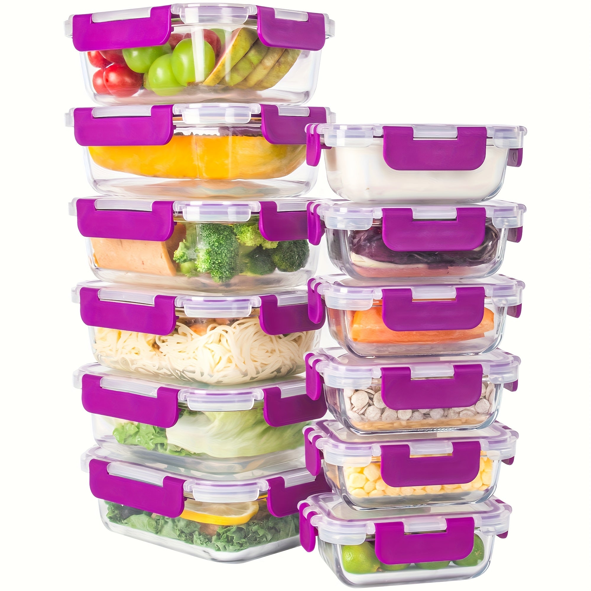 [12-PACK] Glass Food Storage Containers Set, Glass Food Meal Prep Containers with Leakproof Airtight Lids, Perfect for Home Kitchen Office Lunch Portion Control